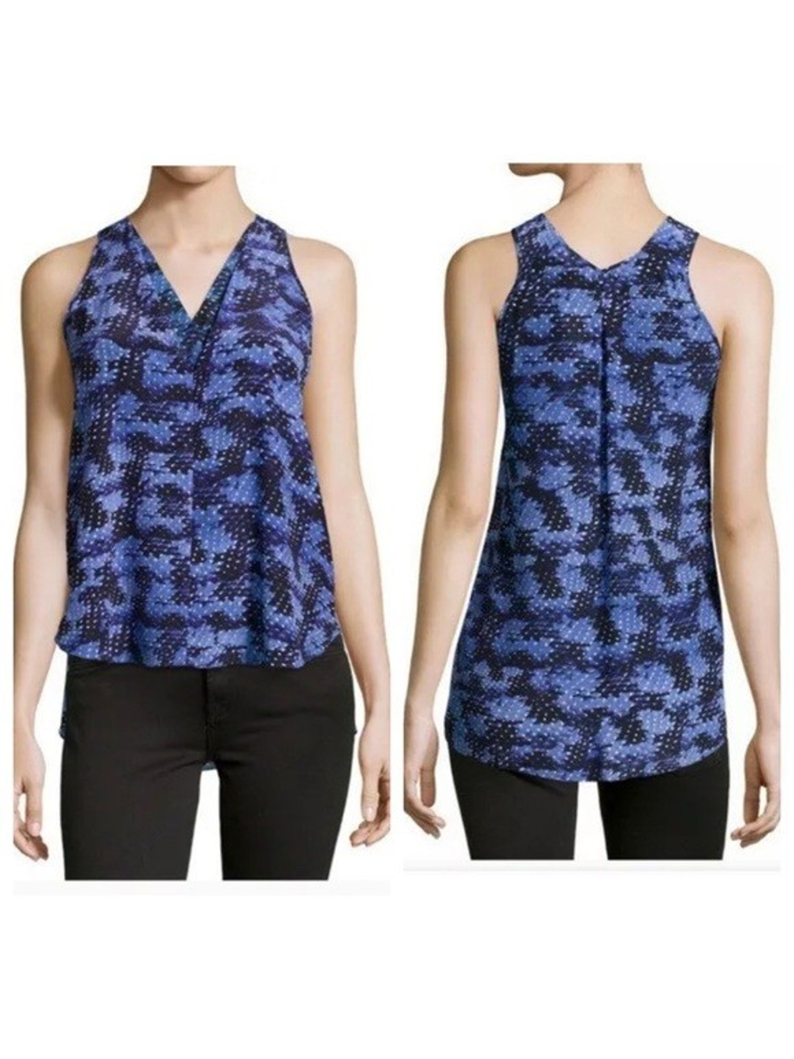 Rebecca Taylor Blue Silk V-Neck Sleeveless Top Sz 4 A004217